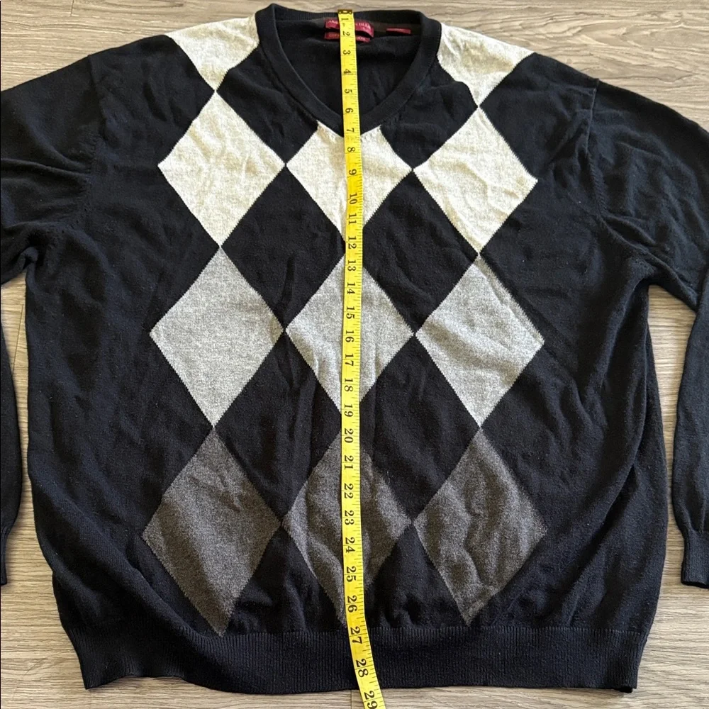 American Blue Cotton Cashmere Men's Sweater Size XL Black w/ Diamond Pattern